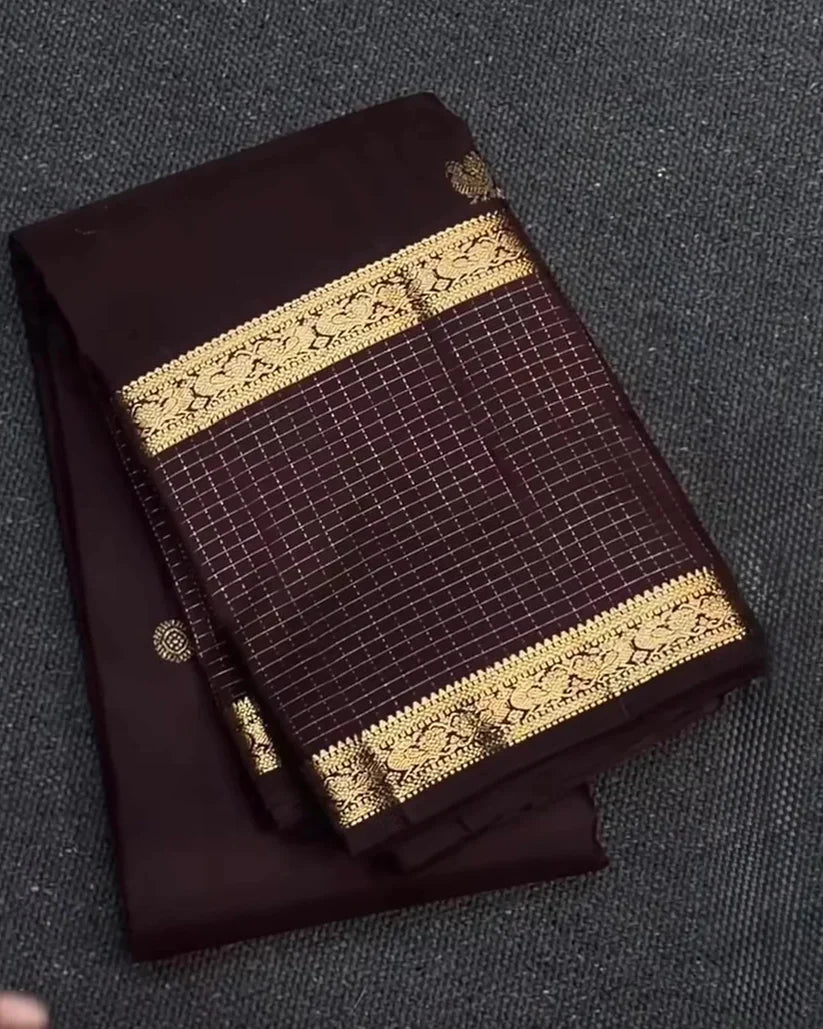 Maroon Golden Zari Checks Silk Saree