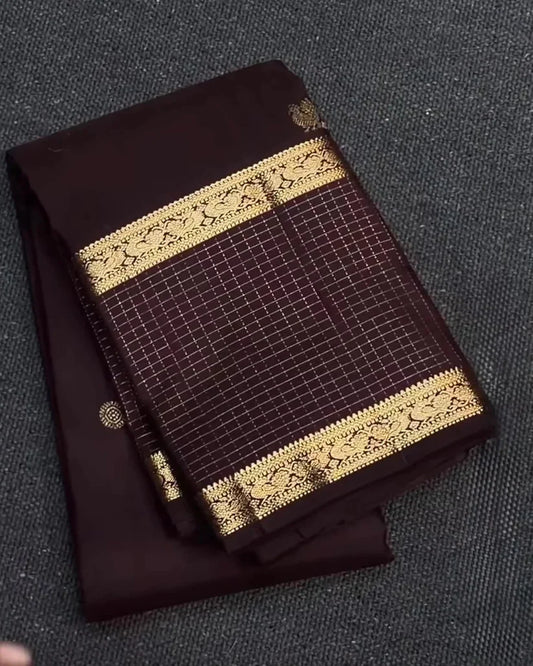 Maroon Golden Zari Checks Silk Saree