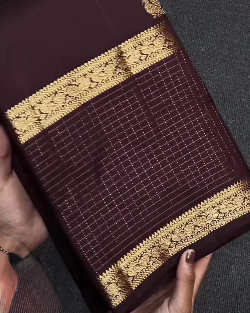 Maroon Golden Zari Checks Silk Saree
