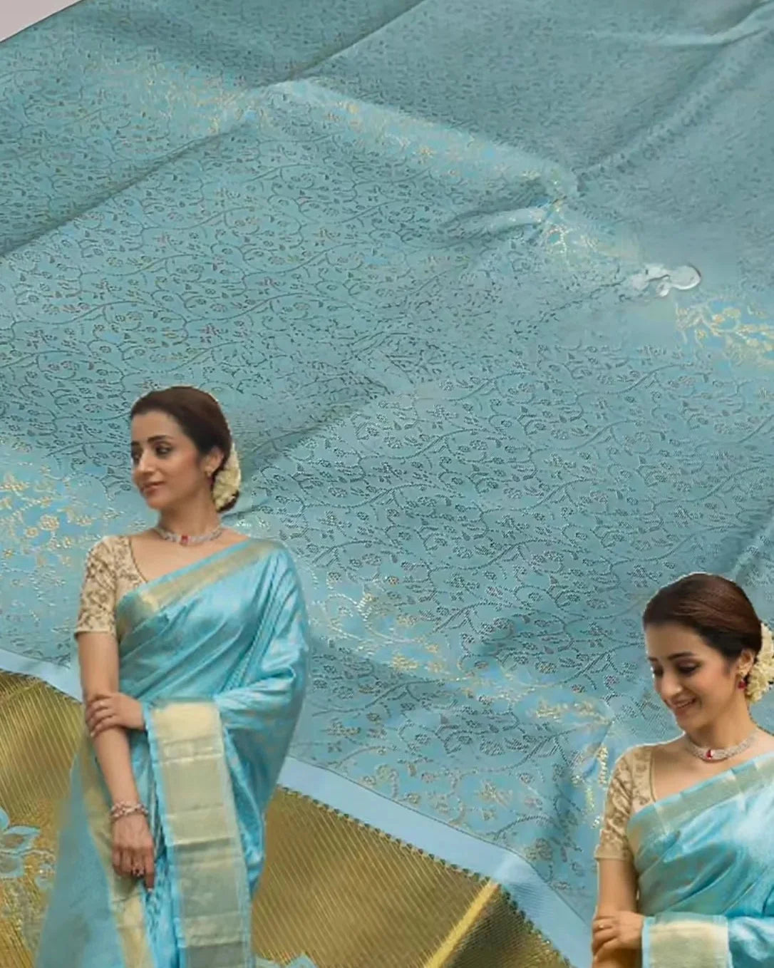 Sky Blue Zari Kanjivaram Saree