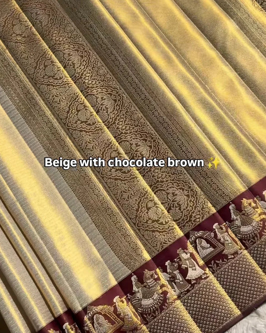Beige Chocolate Tissue Silk Saree