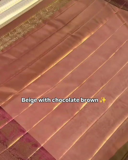 Beige Chocolate Tissue Silk Saree