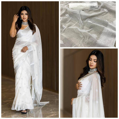 ClassicFit Saree Designed in Slub Cotton with Designer Weaving Blouse