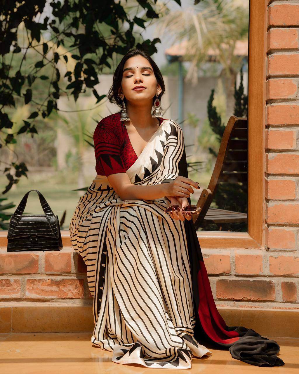 Artisan Saree Crafted in Semi Gaji Silk with Ajrakh Bandhej Patterns