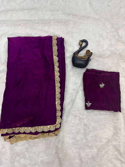 Soft Space Silk Designer Saree with Golden Sequins Work