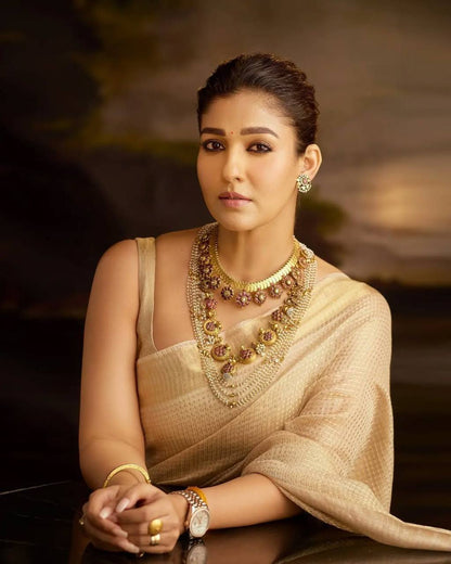 Nayanthara Inspired Banarasi Golden Tissue Silk Saree