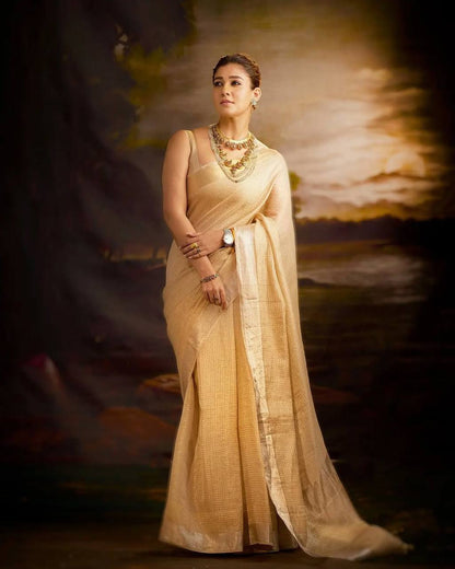 Nayanthara Inspired Banarasi Golden Tissue Silk Saree