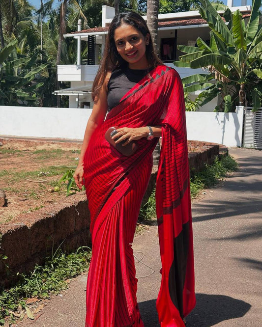 Ethnic Saree Designed with Ajrakh Pattern on Semi Gaji Silk