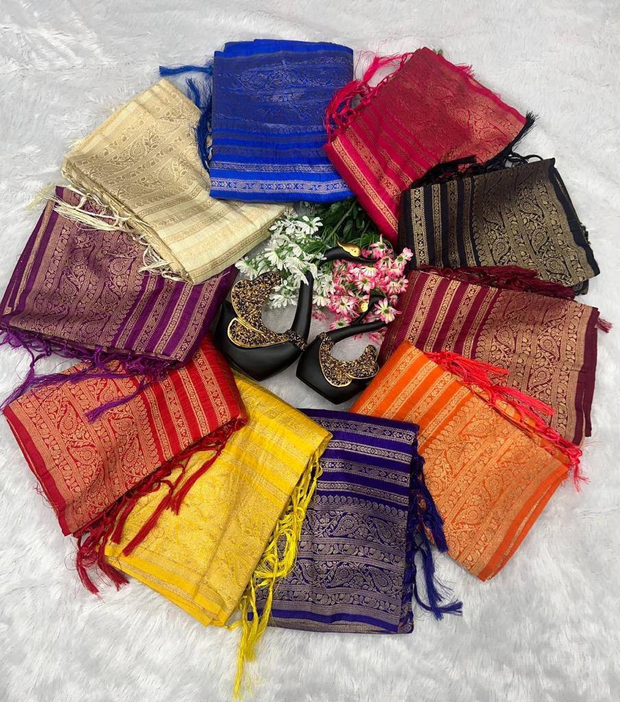 Pure Soft Khadi Georgette Silk Saree with Rich Zari Weaving