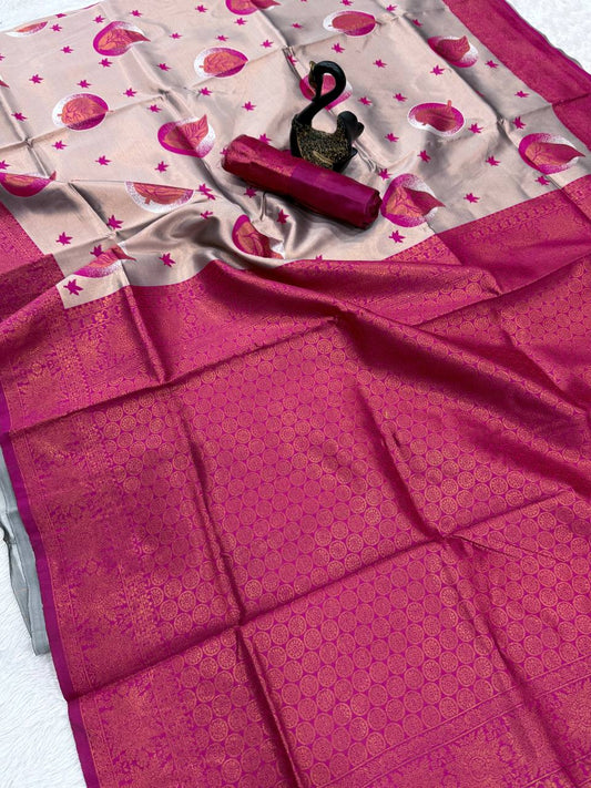 Pure Banarasi Silk Saree with Floral & Meena Zari Work