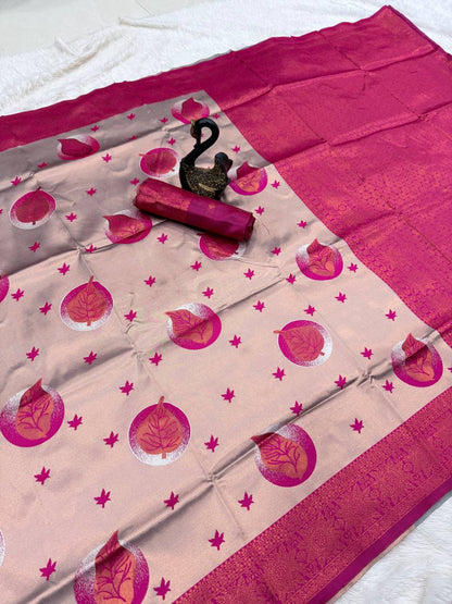 Pure Banarasi Silk Saree with Floral & Meena Zari Work