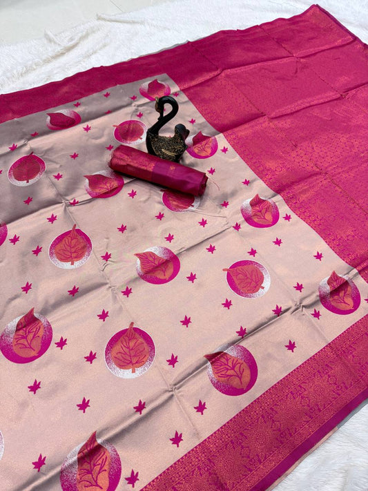 Pure Banarasi Silk Saree with Floral & Meena Zari Work