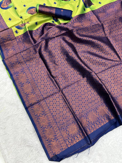 Pure Banarasi Silk Saree with Floral & Meena Zari Work