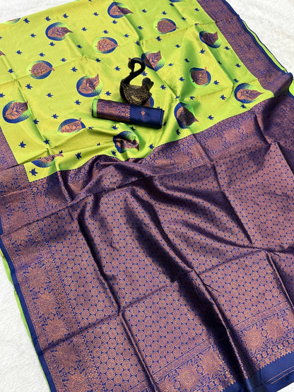Pure Banarasi Silk Saree with Floral & Meena Zari Work