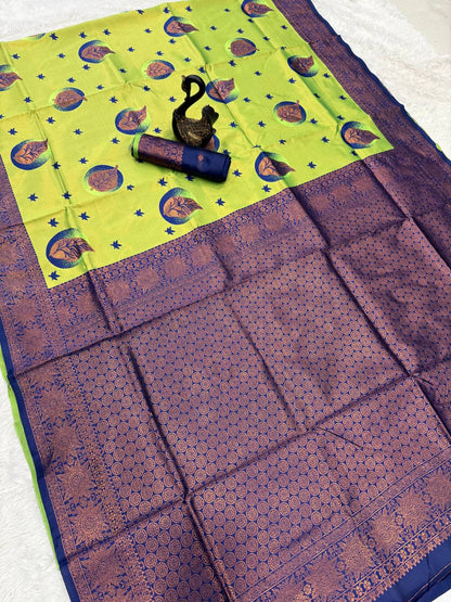 Pure Banarasi Silk Saree with Floral & Meena Zari Work