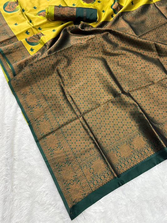 Pure Banarasi Silk Saree with Floral & Meena Zari Work