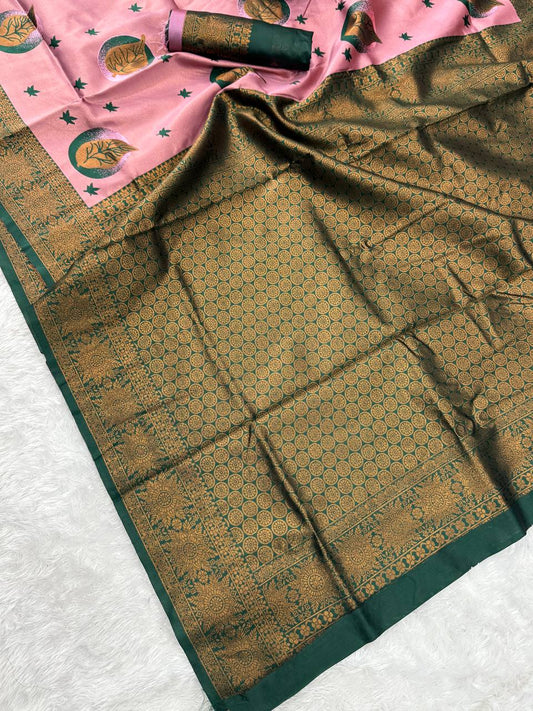 Pure Banarasi Silk Saree with Floral & Meena Zari Work