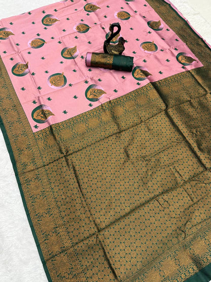 Pure Banarasi Silk Saree with Floral & Meena Zari Work