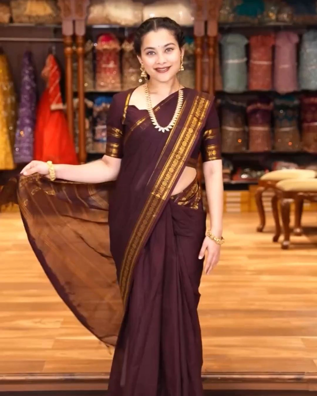 Coffee Brown Silk Saree