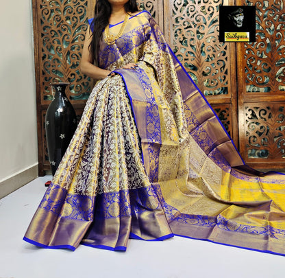 Pure Handloom Kanjivaram Silk Saree with Meena Weaving & Gold Zari Pallu