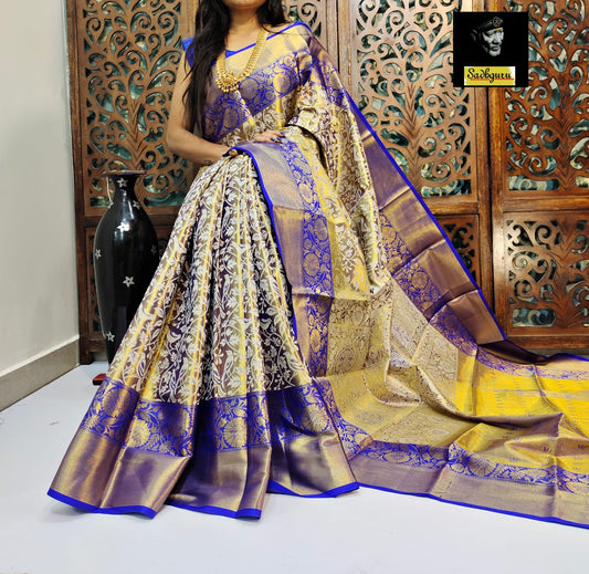 Pure Handloom Kanjivaram Silk Saree with Meena Weaving & Gold Zari Pallu