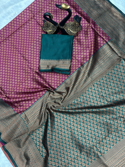 Statement Bridal Saree with Banarasi Art on Lichi Silk