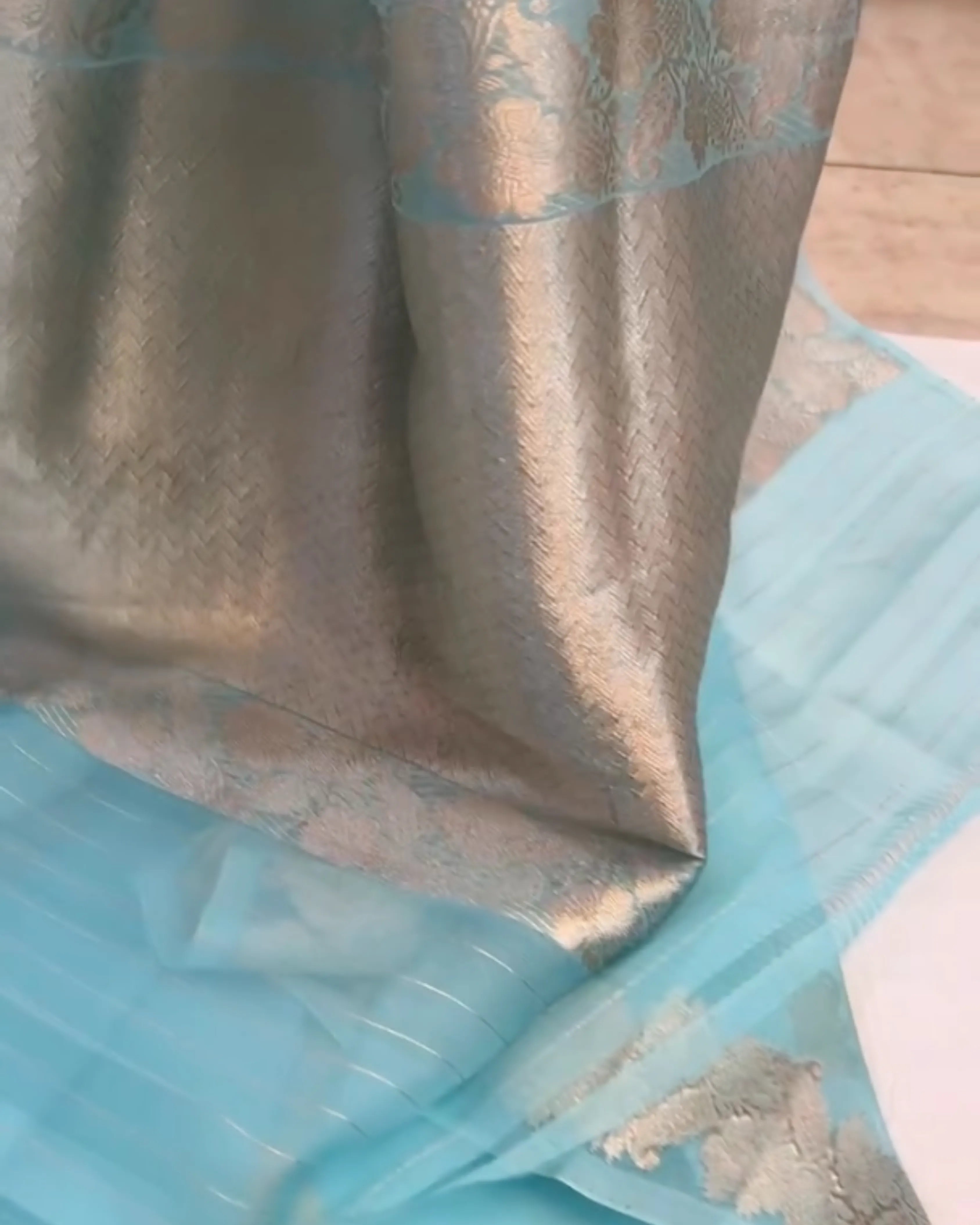 Sky Blue Kora Silk Saree