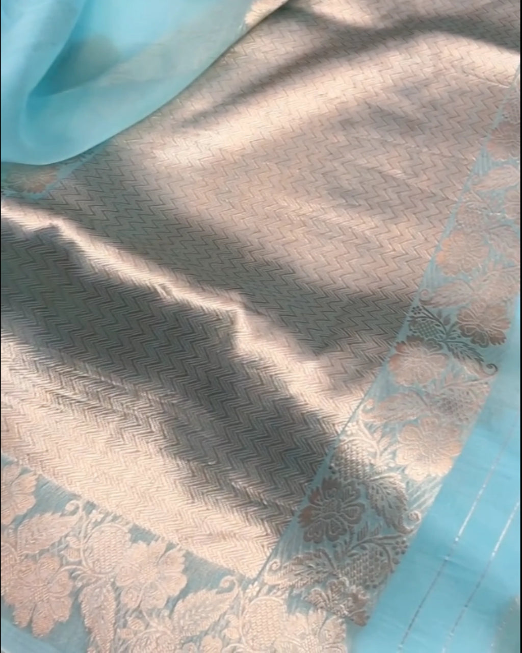 Sky Blue Kora Silk Saree