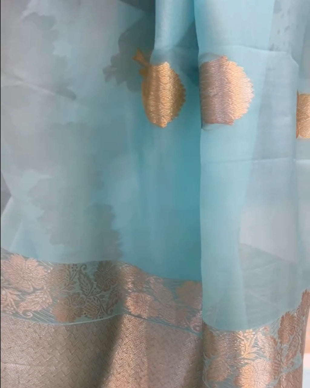 Sky Blue Kora Silk Saree