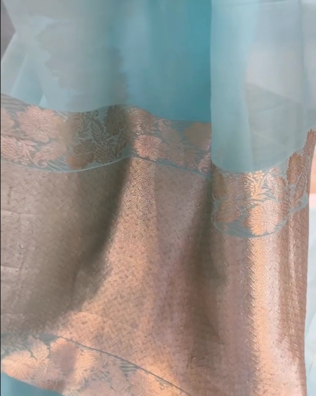 Sky Blue Kora Silk Saree