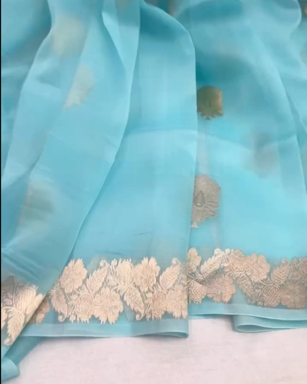 Sky Blue Kora Silk Saree
