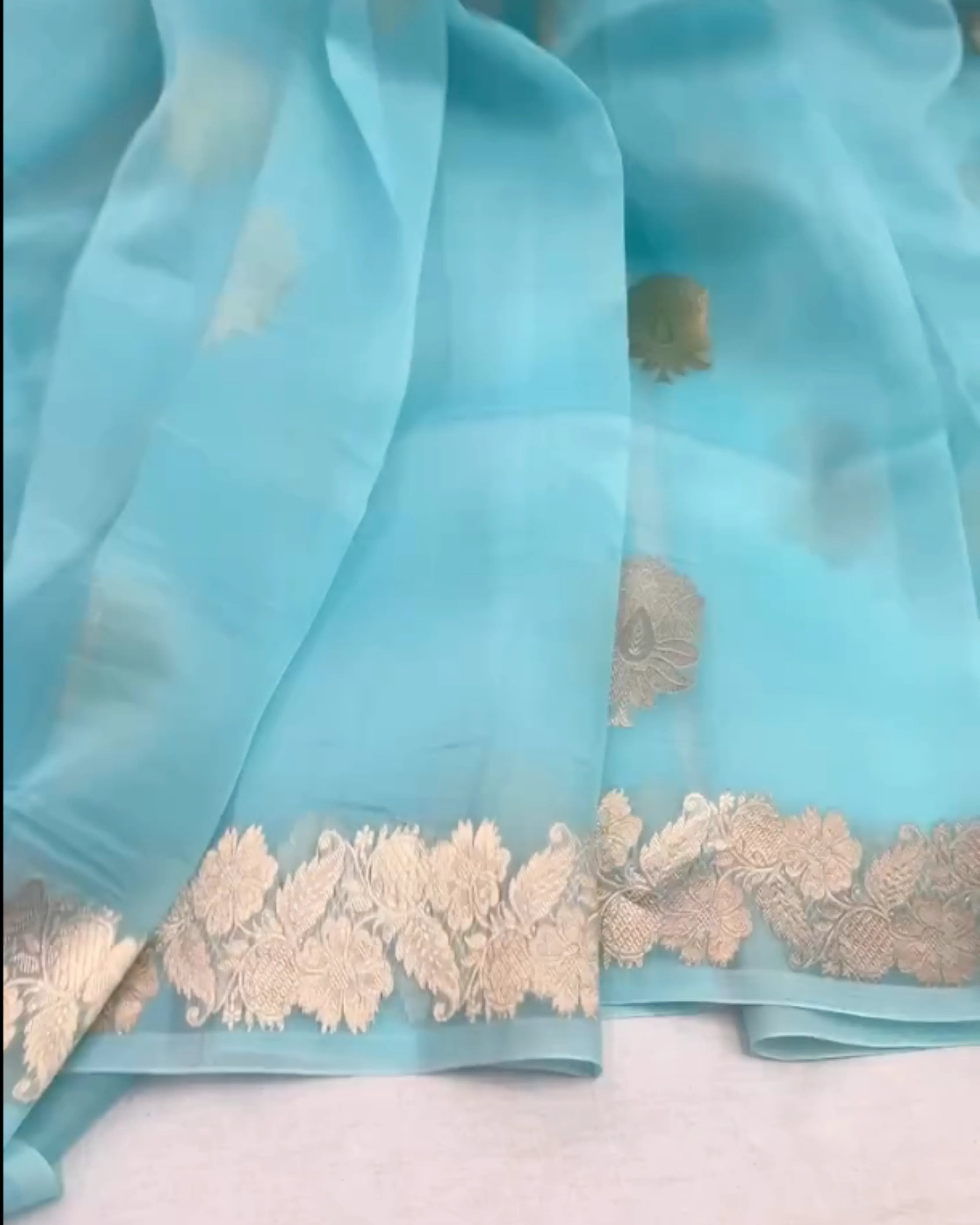 Sky Blue Kora Silk Saree