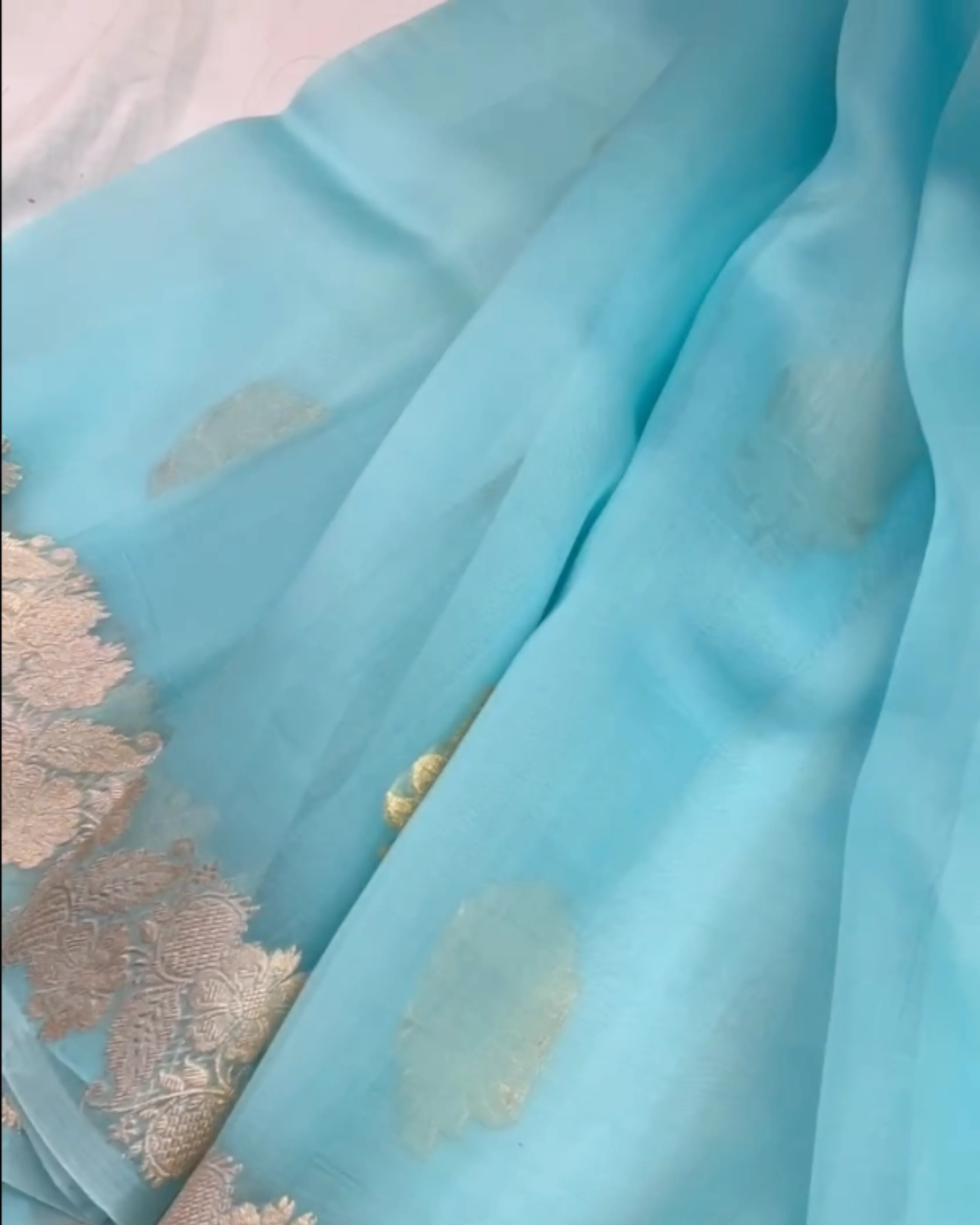 Sky Blue Kora Silk Saree
