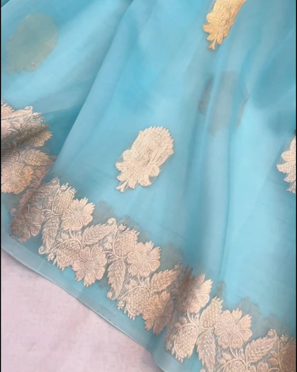 Sky Blue Kora Silk Saree