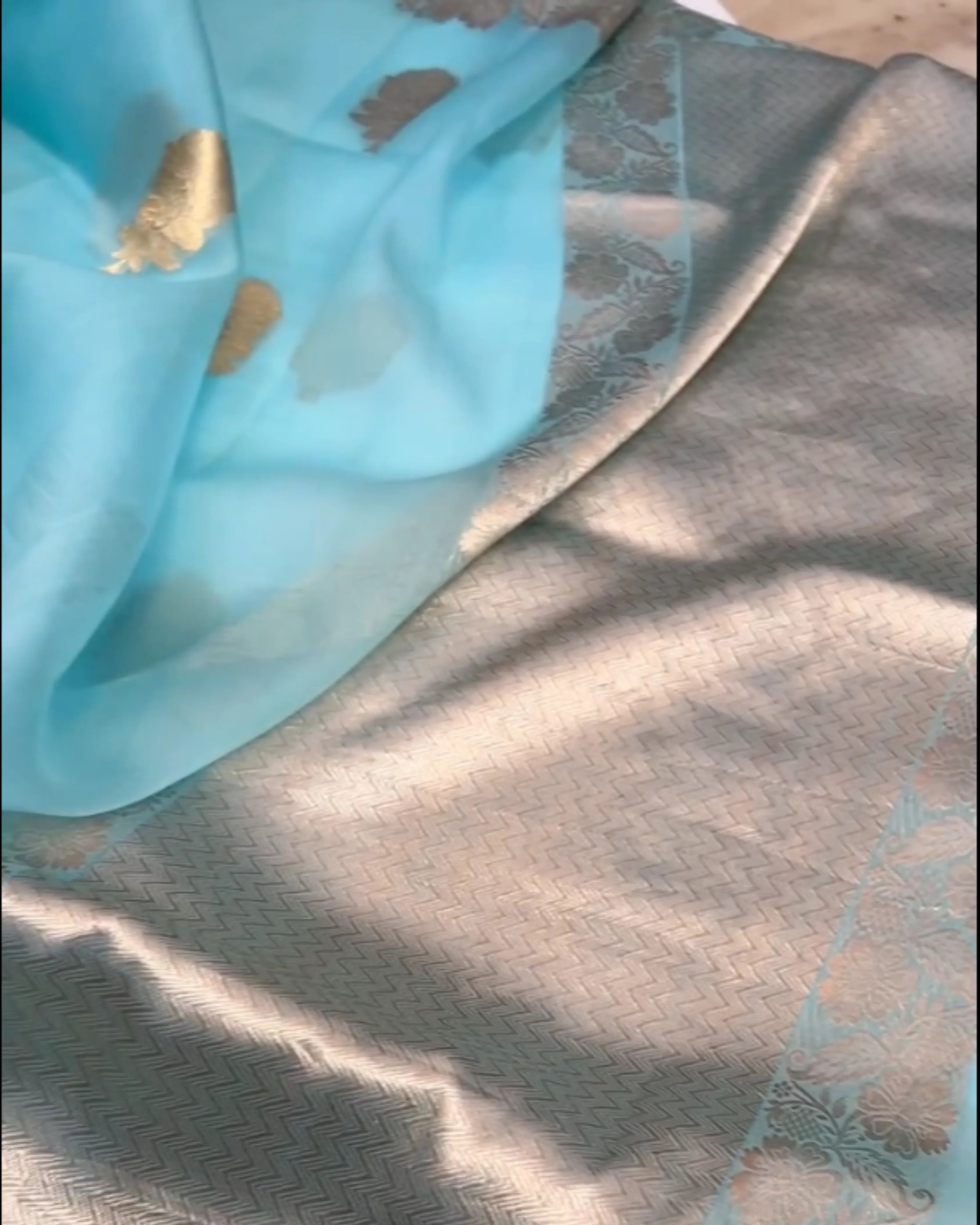 Sky Blue Kora Silk Saree