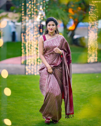 Elegant Maroon Silk Saree with All-Over Woven Motifs