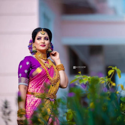 Royal Magenta Kanchipuram Silk Saree with Gold Zari Work