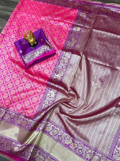 Royal Magenta Kanchipuram Silk Saree with Gold Zari Work