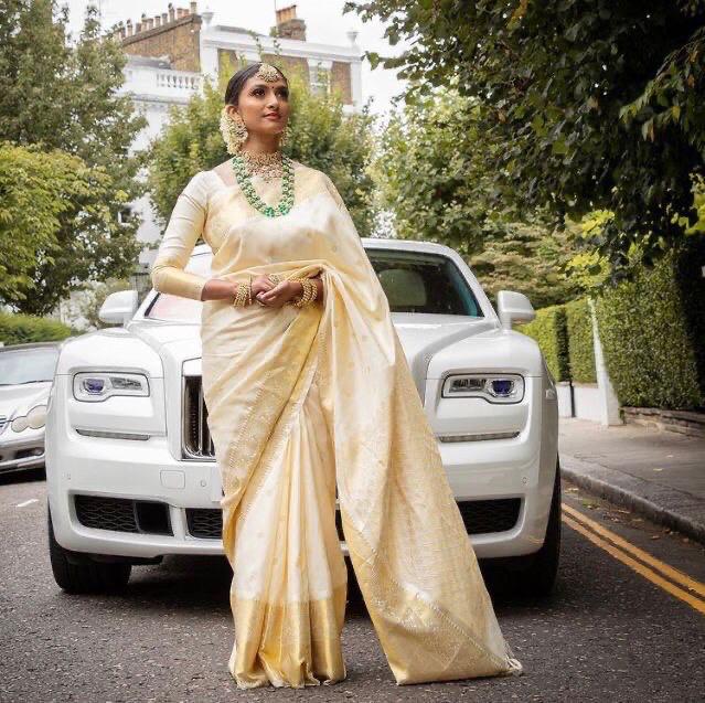 Comfort-Fit Banarasi Inspired Saree Crafted in Smooth Lichi Silk