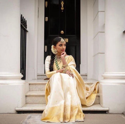 Comfort-Fit Banarasi Inspired Saree Crafted in Smooth Lichi Silk