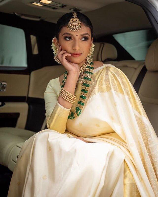 Comfort-Fit Banarasi Inspired Saree Crafted in Smooth Lichi Silk