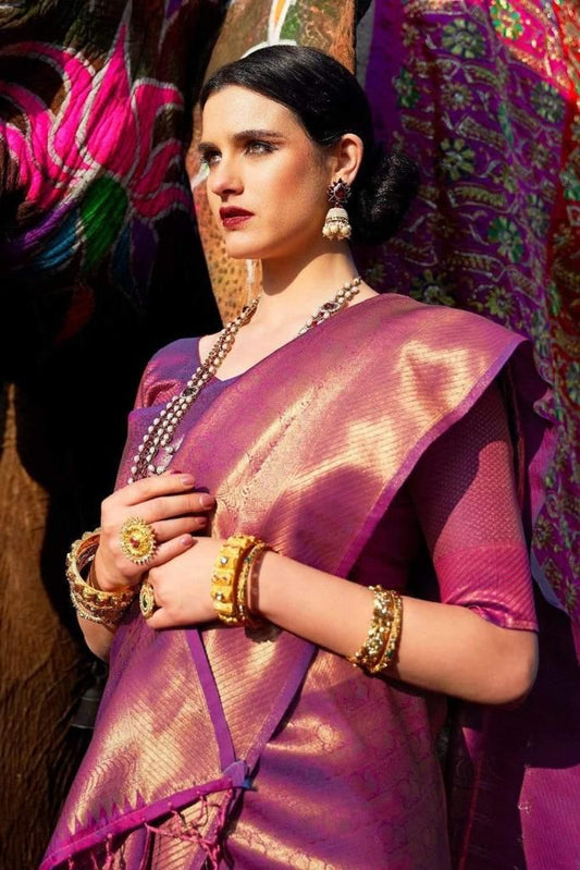 Royal Purple Banarasi Silk Saree with Rich Zari Weaving