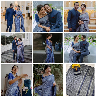 Royal Blue Silk Saree with Intricate Woven Design