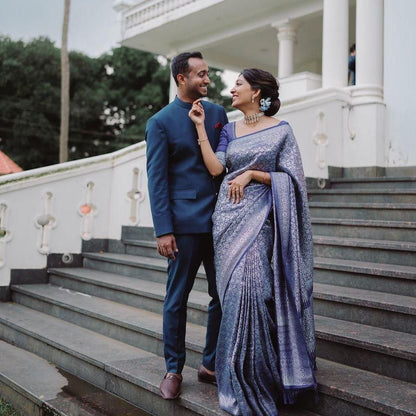 Royal Blue Silk Saree with Intricate Woven Design