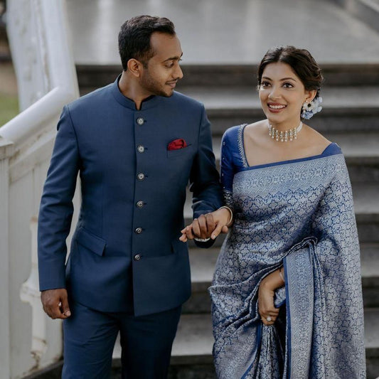 Royal Blue Silk Saree with Intricate Woven Design
