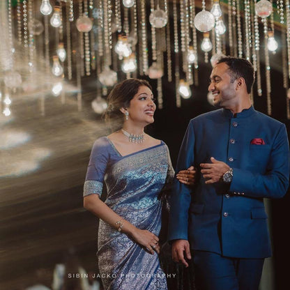 Royal Blue Silk Saree with Intricate Woven Design