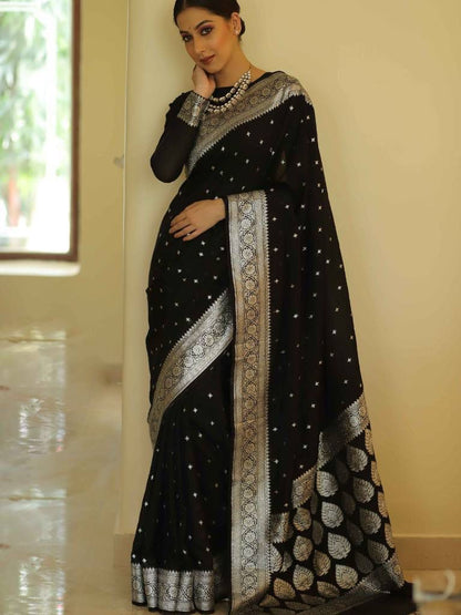 Classic Black Saree with Silver Woven Border