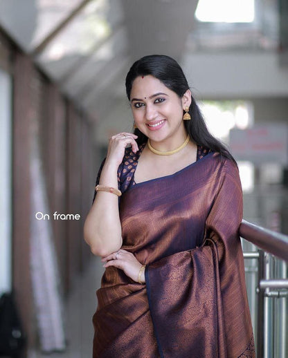 Elegant Copper Brown Silk Saree with Rich Woven Border & Designer Blouse