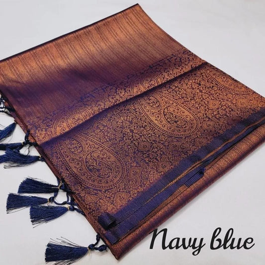 Elegant Copper Brown Silk Saree with Rich Woven Border & Designer Blouse