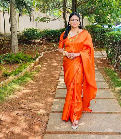 Vibrant Orange Soft Silk Saree with Elegant Minimal Finish